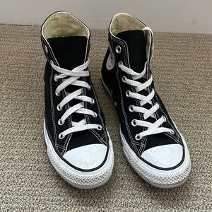 Black and white high top converse